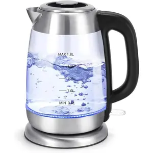Electric  Kettles Glass for Boiling Water, Speed-Boil Electric Kettle,Hot Water Boiler Heater, Borosilicate Glass Teapot, Auto Shut-Off & Boil-Dry Protection, 1.8 Liter, 2 Year Warranty (glass)