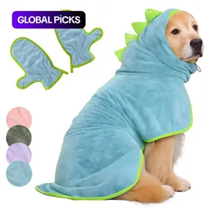 2 Counts Quick-Dry Dog Bathrobe Pet Towels Set, Adjustable Microfiber Robe with Drying Gloves, Ideal for Cold Weather and Beach Swimming#GLOBAL PICKS