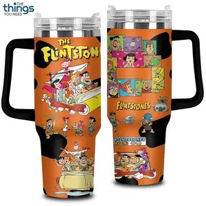 Flintstones 20oz - 40oz With Handle Tumbler, Stone Age Cartoon Stainless Steel Tumbler, Classic TV Show Fan Gift, Retro Cartoon Drinkware, Perfect Gift For Cartoon Lovers