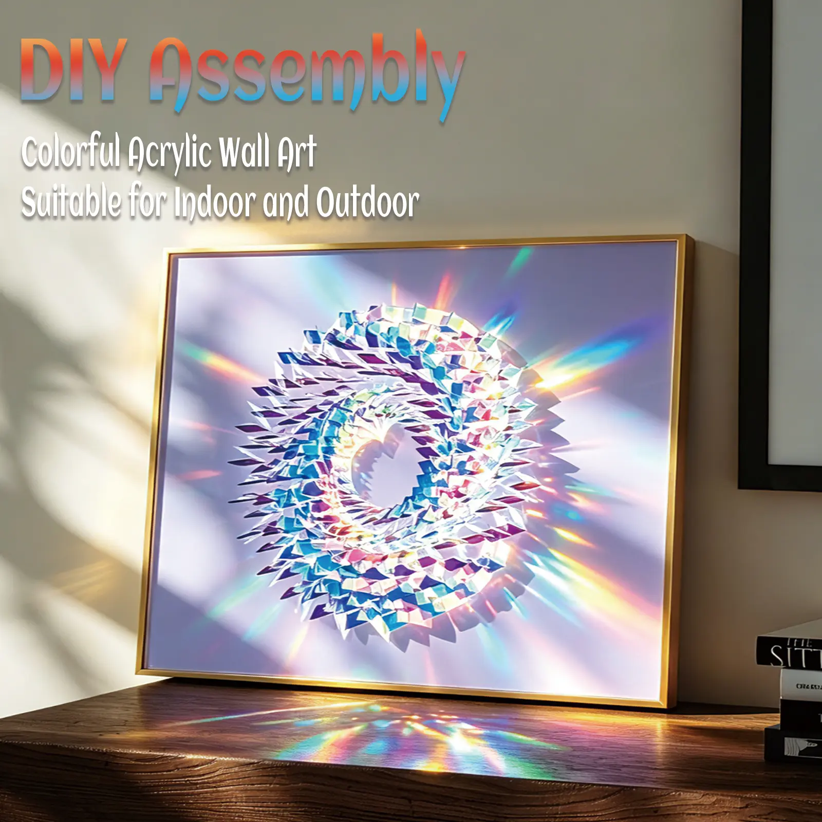 3D acrylic prism wall painting 50 * 60cm 60 * 80cm, reflective abstract modern painting, surface decoration, suitable for living rooms, bedrooms, offices (round)