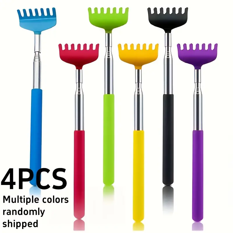 4 Cartoon back scratchers - Metal telescopic hand massagers, colorful handles, ergonomic design, suitable for both women and men, perfect gifts for Thanksgiving, birthdays and Christmas, back scratchers