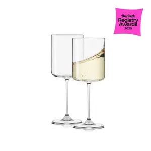 Claire White Wine Glasses, Set of 2, 10.7 oz Tall Glasses, Reinforced Stems for Added Stability