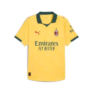 PUMA Mens Ac Milan 3Rd Collared Short Sleeve Jersey Authentic Casual - Yellow