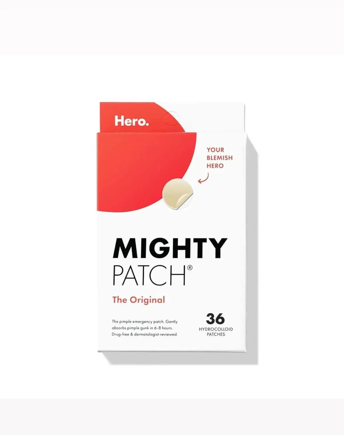 Hero Cosmetics Mighty Patch Original Hydrocolloid Acne Pimple Patch for Whiteheads & Zits - 36 Spot Stickers, Drug-Free, Dermatologist Tested, Safe for Sensitive Skin