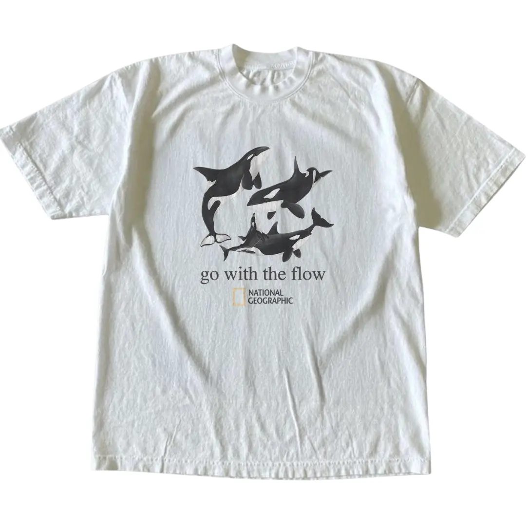 Gildan Men's and Women's T-Shirt, Orca Whale 'Go With The Flow' T-Shirt, Ocean Shirt, Animal Tee, Gifts Shirt, Unisex Vintage Graphic Tees Gothic Grunge Y2k Emo Scene Amity Affliction Style Clothes Men Women Streetwear
