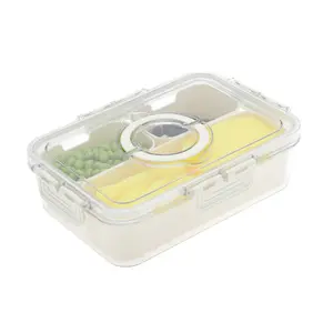 VOCOSTE Rectangle Fridge Food Storage Containers 3 Compartment White Transparent 1 Set