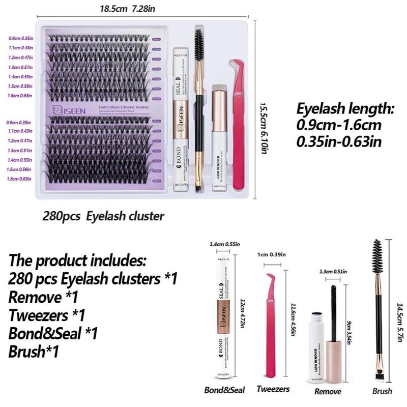 Kit for False Eyelashes - D Curl Cluster with Extension Glue and Tensions - Makeup, Cosmetic