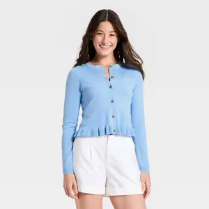 Women's Long Sleeve Button-Up Ruffle Hem Cardigan - A New Day