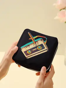 Portable Sanitary Pad Storage Bag with Cassette Pattern, Lightweight Organizer for Women, Travel Makeup Storage Pouch, Handheld Cosmetic Pouch