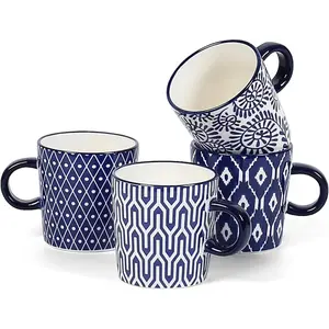 Ceramic Espresso Cups Set of 4, 5 Oz Espresso Mugs Porcelain Cappuccino Cups, Demitasse Cups for Coffee Latte Lungo ,  Blue