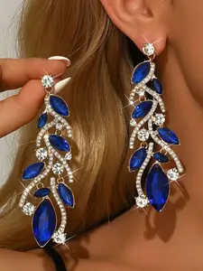 Vintage Sapphire Blue Rhinestone Earrings, Women's Exaggerated Evening Party Jewelry, Elegant Gift for Special Occasions, Tear Drop Earring