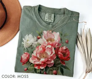 Comfort Colors Vintage Peony Flower TShirt , Botanical T-Shirt, Cottagecore Floral Tee, Gardening Mom Tee, Gardeners Gift, Flower Lovers Gift