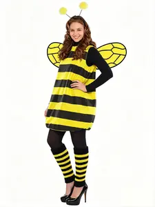 Xmas Costumes Women Halloween Cosplay Set Halloween Bee Dress with Wings Headband Leg Sleeves for Role-playing Accessories