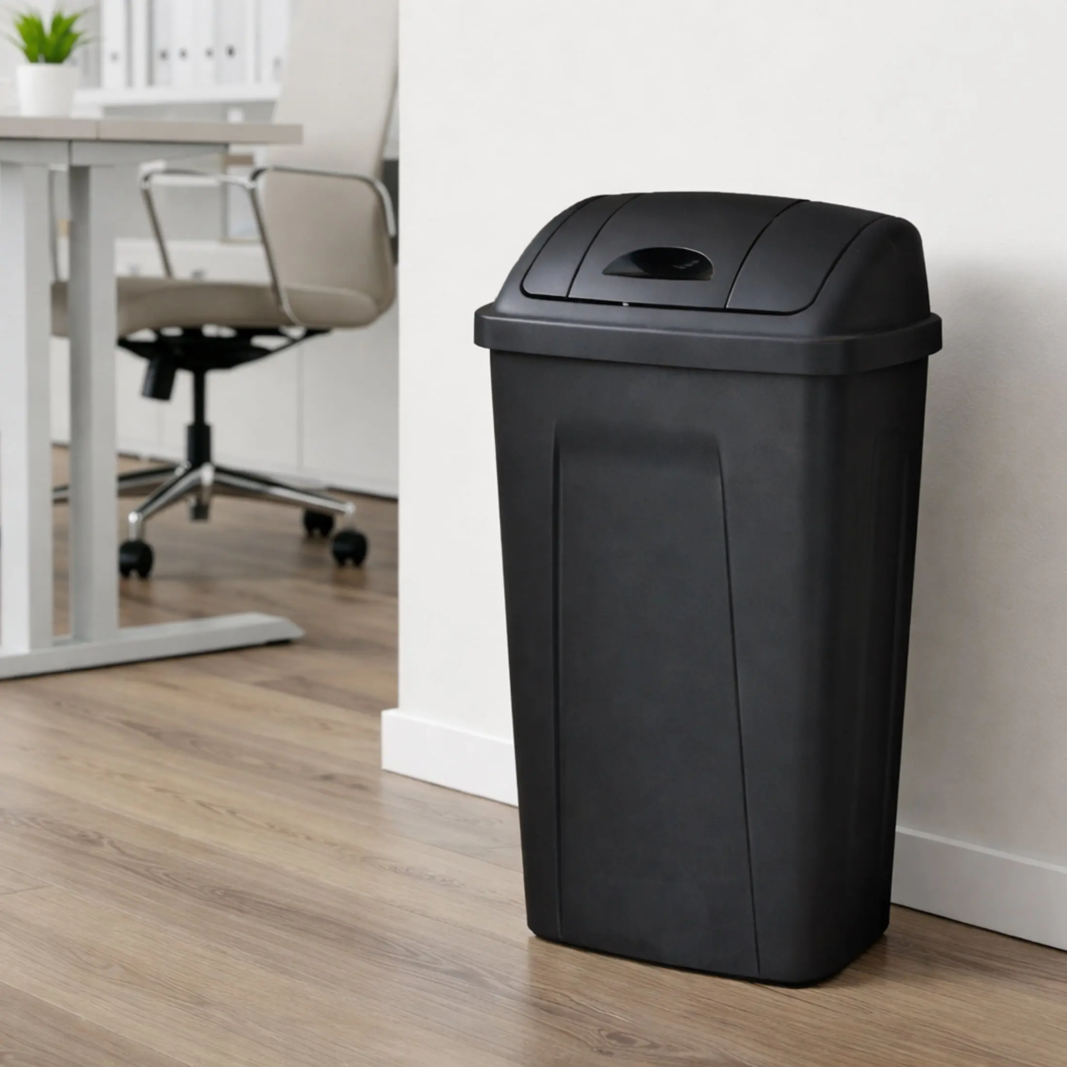 Mainstays 13-Gal Plastic Kitchen Trash Can with Swing-Top Lid, Black Indoor Waste & Recycling Bin