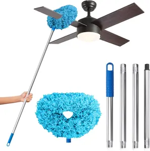 Ceiling Fan Cleaner Duster, Reusable Microfiber Duster with Extension Pole, 13 to 48 Inch Fan Blade Cleaner, Removable Dusters for Cleaning Walls Bookshelves Door Window Top (Blue)