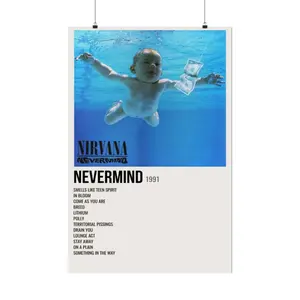 Iconic Nirvana Nevermind Album Poster - Classic Grunge Rock Wall Art - Retro Rock Art Print - Music Poster