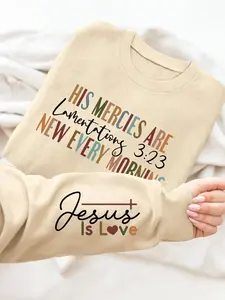 Women's Letter Print Round Neck Pullover, Fashion Casual Crew Neck Long Sleeve Sweatshirt for Daily Holiday Outdoor Wear, Women Clothing for Fall & Winter, Womenswear Tops