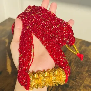 Gold Plated Maroon and gold hydro potey Maili Tilhari Necklace, Elegant Jewelry for Nepali traditional outfits