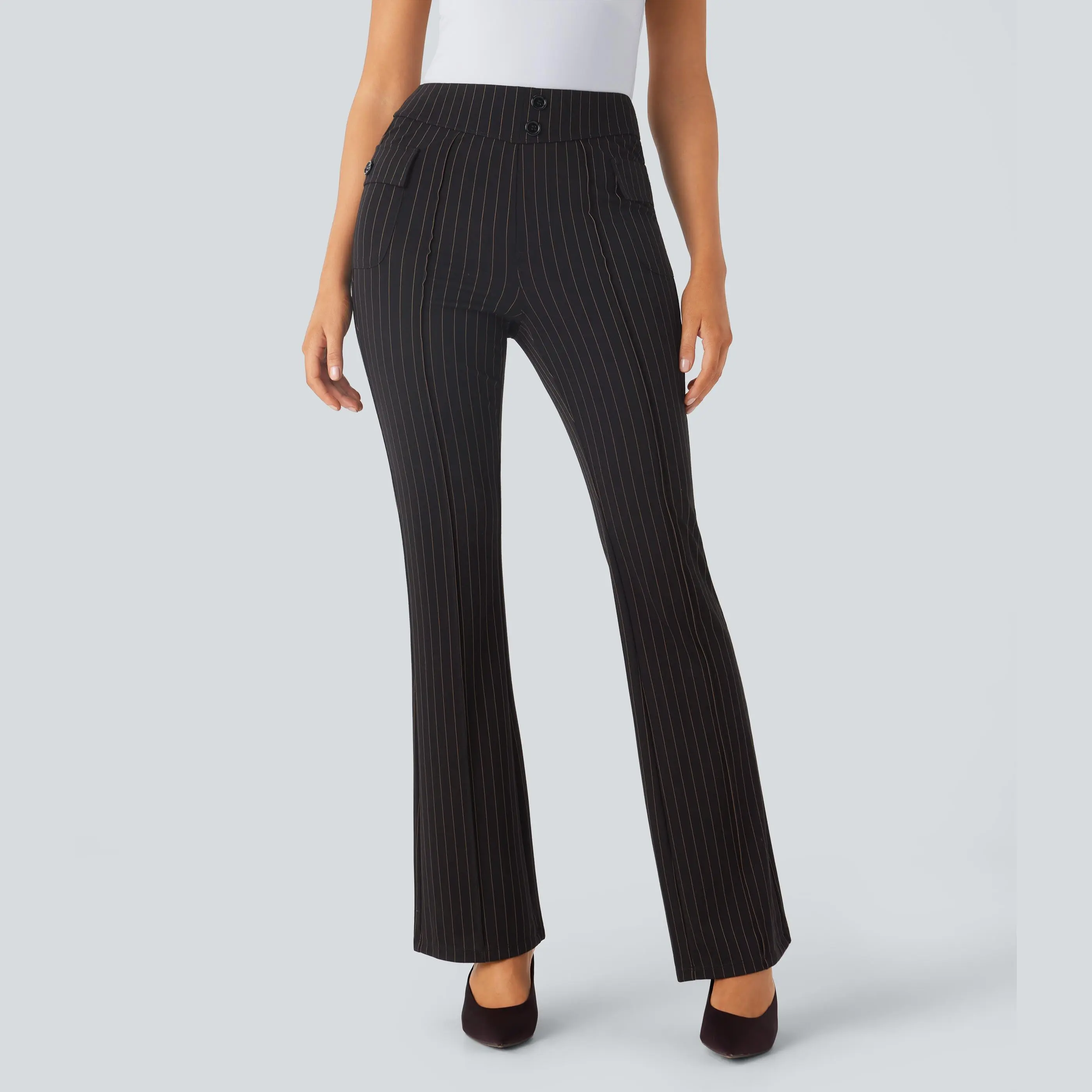 Halara High Waisted Flap Pockets Stripe InstantCool Casual Flare Pants