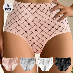 QUASTI 4 Pack Womens Underwear Tummy Control High Waisted Underwear Soft Breathable Full Coverage Panties Playful Underwear lingerie