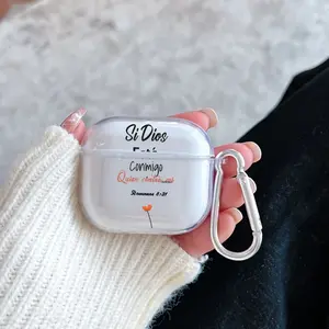 Divine Assurance Flower Pattern TPU Soft Protective Case for Apple AirPods 4/3/2/1/Pro/Pro2 Transparent Earphone Cover with Keychain Attachment