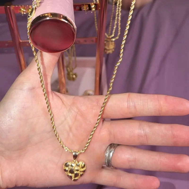Gold Heart Nugget Pendant Necklace with Rope Chain