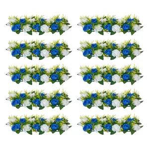 10 PCS 19.6x8.6in Decorative Artificial Flower Ball Arrangements, Faux Blue and White Rose Bouquets, Ornaments for Wedding Table Centerpieces, Home Decoration
