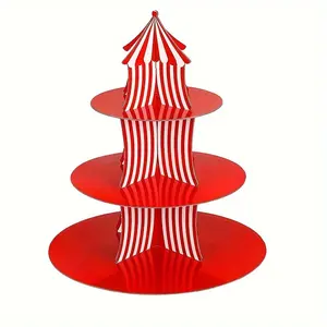 Carnival Theme Cupcake Stand, Circus Clown Tent Three-Tier Paper Birthday Dessert Display Rack, Restaurant Party Decoration