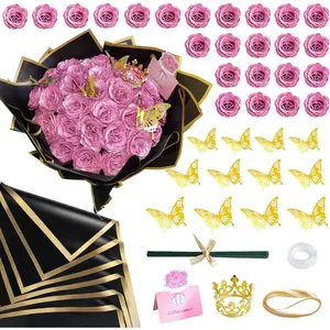 Artificial Glitter Roses Bouquet Pink - 24 Pack Fake Rose Bouquet Shiny DIY Flowers Bouquets with Stems Eternal Floral for Graduation Wedding Bouquet Anniversary