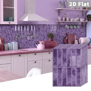 10 PCS PE Crystal Foam  GST Tile Stickers Retro Dreamy Purple Vertical Brick Waterproof Oil-Proof Anti-Collision Wall Decals for Kitchen Bathroom Ceiling