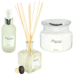 Aroma Retail Home Fragrance Mix & Match Gift Box - Zen Temple - Herbal & Woodsy Scent - 10oz Soy Glass Candle + 7oz Reed Diffuser + 4oz Room Spray - Air Freshener