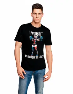 I Work Out to Burn Off the Crazy T-Shirt | Harley Quinn Gym Tee for Fitness & Comic Fans