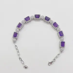 [S56] S925 Sterling Silver Square Wrap - Square Gemstone-Crystal Bracelet