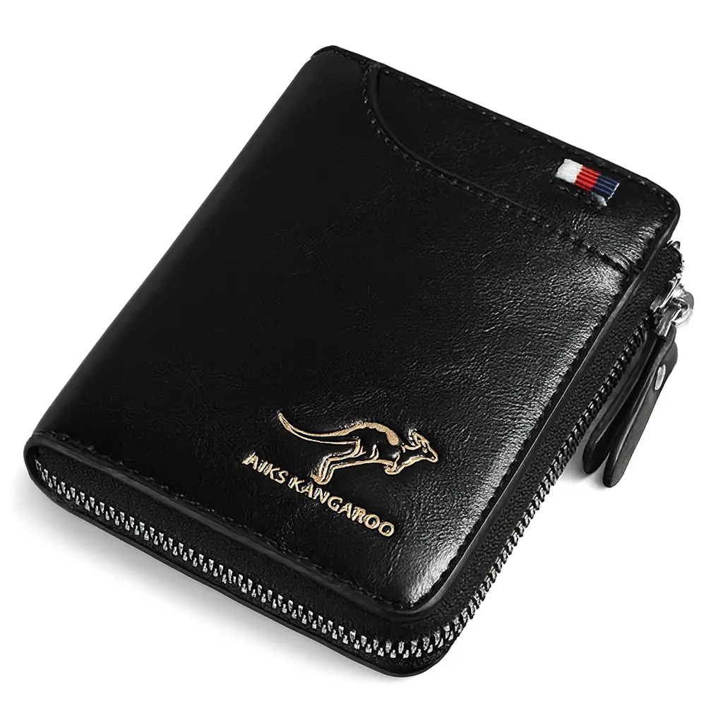 Men's Minimalist Leather Wallet - Slim Bifold with RFID Protection, Holds 14 Cards, Compact for Front Pocket, Elegant and Practical Design