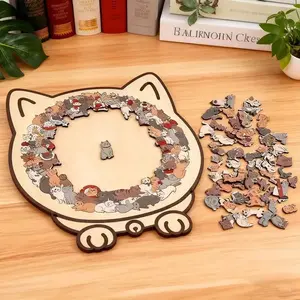 Trending Best Selling Cat Shaped Wooden Jigsaw Puzzle, Morandi Color Cute Kitten Animal Puzzle, Educational Brain Teaser Toy for Kids Adults, Creative Home Decor Unique Wooden Puzzle Gift for Family Friends Holiday