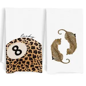 Cheetah Hand Towels for Bathroom Kitchen Decor Vintage Leopard Print Lucky 8 Leopard Kitchen Towels Preppy Trendy Retro Leopard Decorative Dish Towels for Kitche 16x24 Set of 2