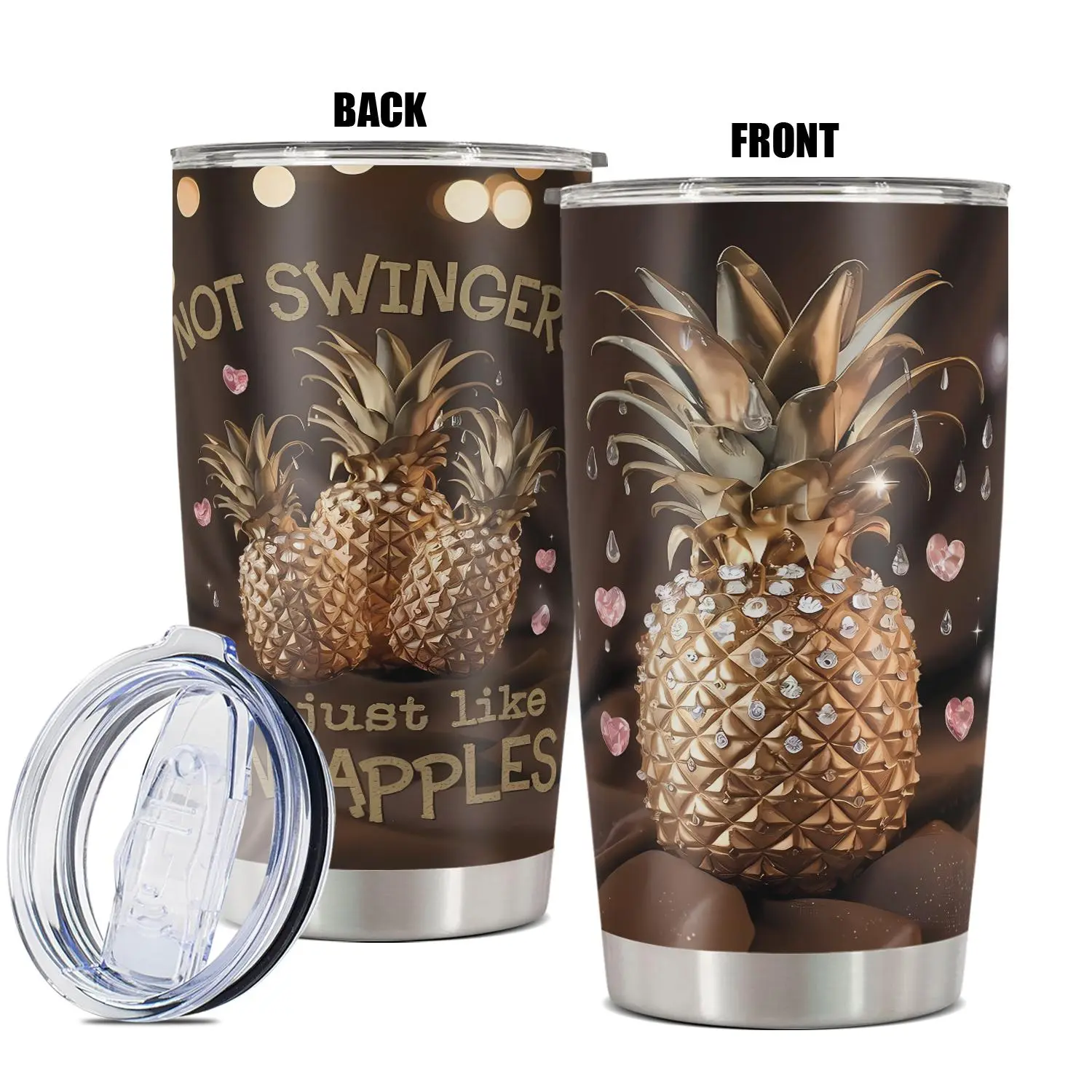 Pineapple Pattern Tumbler with Lid,  1 Count 20oz Stainless Steel Insulated and Durable Water Bottle, Birthday Gift for Friend