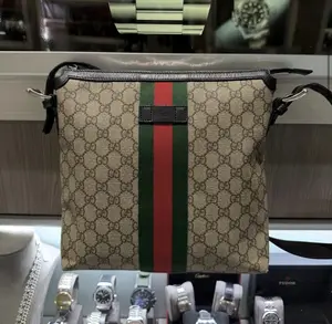 Pre-owned GUCCI coated canvas Crossbody Bags GG Supreme Monogram Web Messenger Bag Black with Red & Green Web