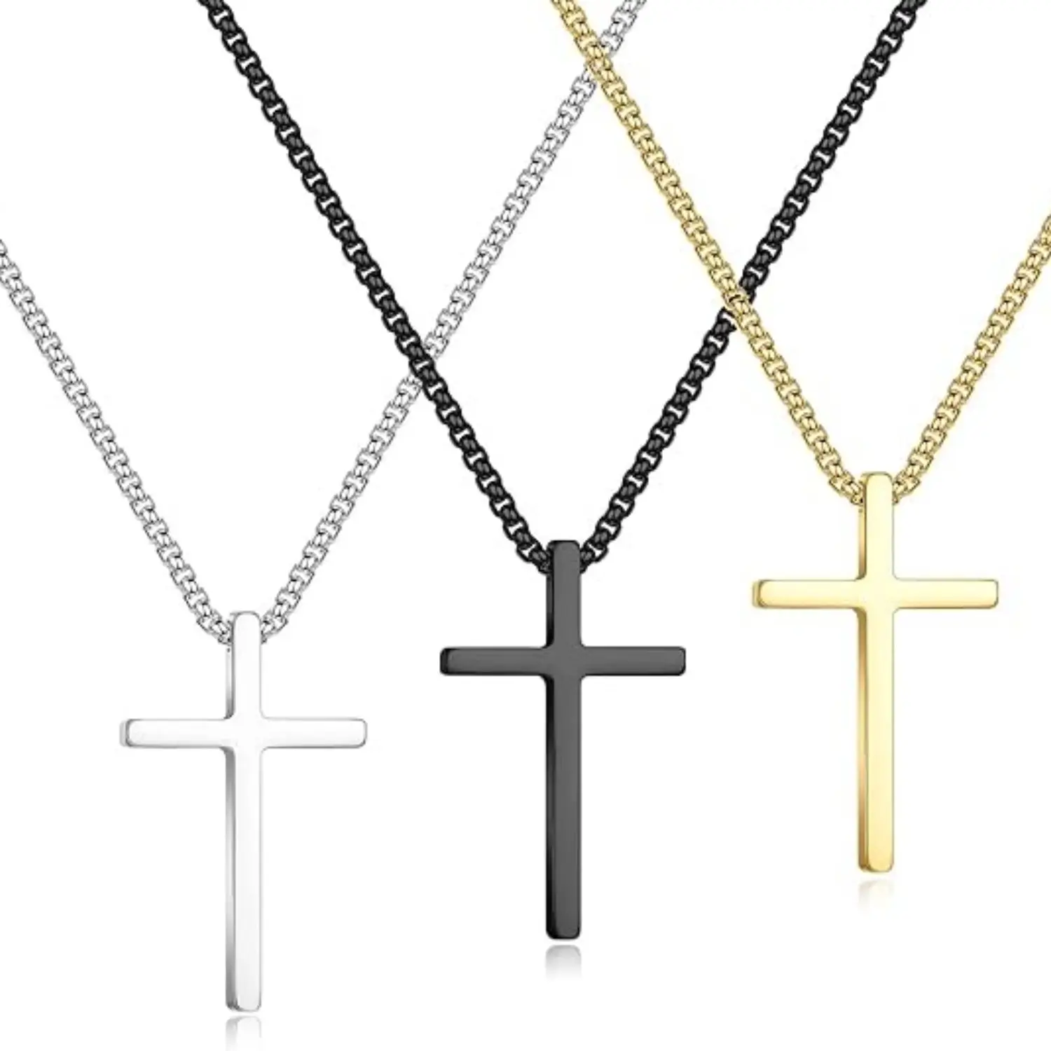 2/3 Pcs Cross Necklace for Women Men, Silver Black Gold Cross Chain Necklace, Stainless Steel Cross Pendant Necklace Gifts 17 Inches