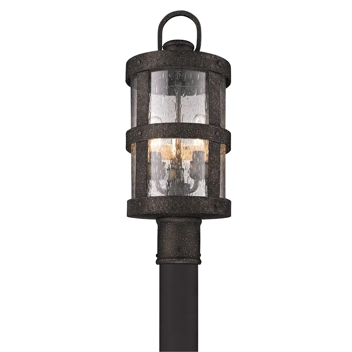 Barbosa Bronze Outdoor Post Light With Hand-Forged Iron Frame And Clear Seeded Glass
