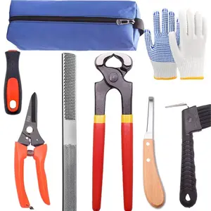 8Pcs 8 Inch Professional Farrier Tool Kit with Storage Bag, Hoof Nipper, Mini Hoof Rasp File, Metal Trimming Shears & Handle Hoof Knife, Livestock Hoof Trimming Tools for Horse Cow Goat Pig, Random Lock Edge Color