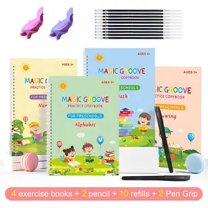 4pcs/pack Reusable Handwriting Practice Copybook Set  Improve Writing Skills with Comfy Tracing, Sight Words, Grooves, and Magic Practice  primer education Calendar Smart Touchscreen Interactive notebook cash