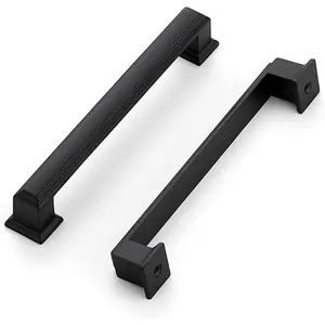 10 Pack Matte Black Cabinet Pulls, 5 Inch (128mm) Hole Center Zinc Alloy Drawer Handles for Kitchen Cabinets, Cupboards, Dressers, Square Solid Metal Hardware