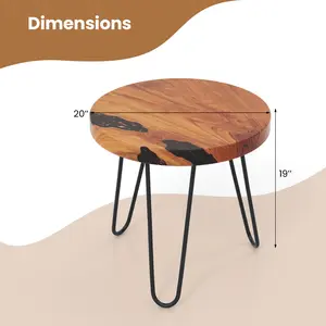 COSTWAY - Rustic Round Solid Teak Wood Live Edge Outdoor Side End Table for Patio