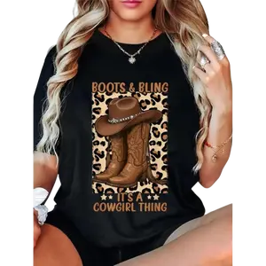 Cotton Unisex Boots and Bling Cowgirl Theme Rodeo Love Country Girls Casual Tee