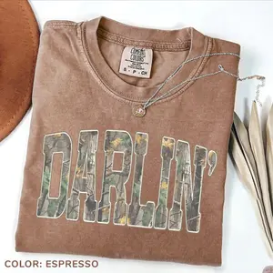 Retro Camo Western T-Shirt, Darlin' Retro Camo Cowboy Quote Tee, Camouflage Graphic Shirt, Western Concert Gift
