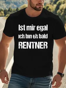 Ist mir egal ich bin eh bald Rentner Distressed German Slogan T-Shirt, Funny Retirement Humor Casual Short Sleeve Tee, Plus Size German Grandpa Gift Shirt