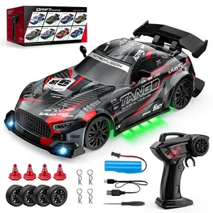 2.4g Remote Control Drift Stunt Car Set with Lights, Rechargeable RC Toy Vehicle Includes USB Cable, Cones & Screwdriver, Ideal Gift for Kids