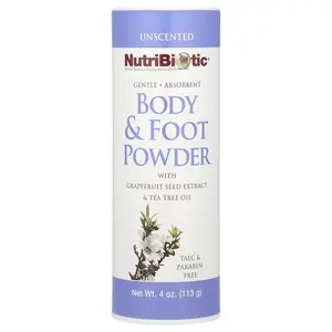 NutriBiotic Body & Foot Powder with Grapefruit Seed Extract & Tea Tree Oil, Unscented, 4 oz (113 g)