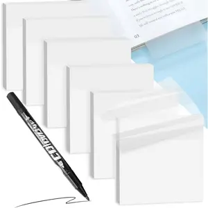 6 Pads Transparent Sticky Notes with Marker,  Clear Sticky Note 3x3, 5X The Sticking Power Translucent  Sticky Note,  & See-Through for Books Annotation School Office Supplies